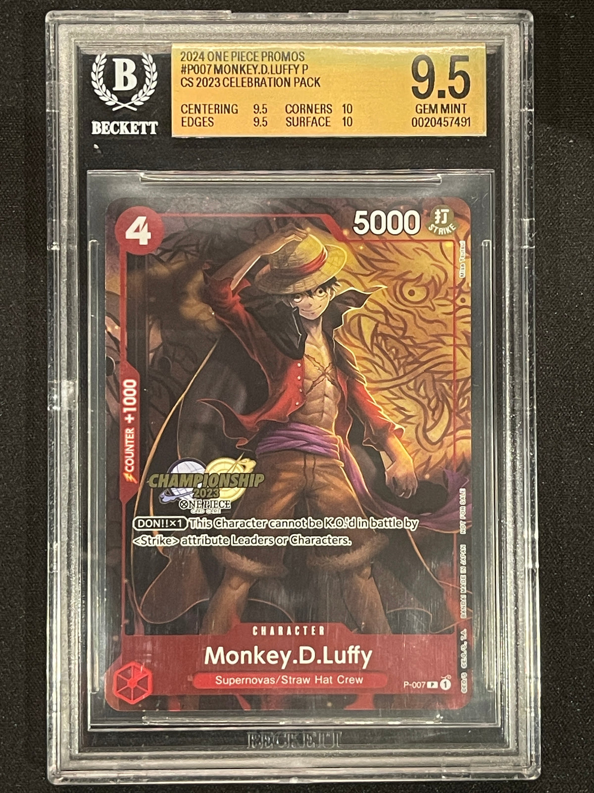 Monkey.D.Luffy (007) (CS 2023 Celebration Pack) One Piece Promotion Cards P-007 BGS 9.5