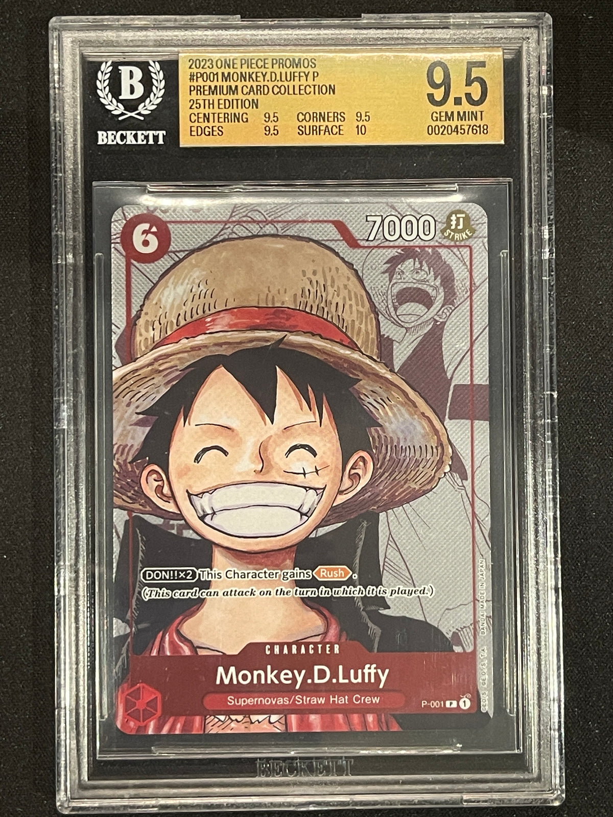 Monkey.D.Luffy (Alternate Art) One Piece Promotion Cards P-001 BGS 9.5