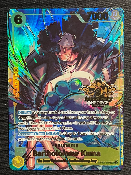 Bartholomew Kuma OP12-119 | 3rd Anniversary Set Japanese English SEC Foil NM One Piece